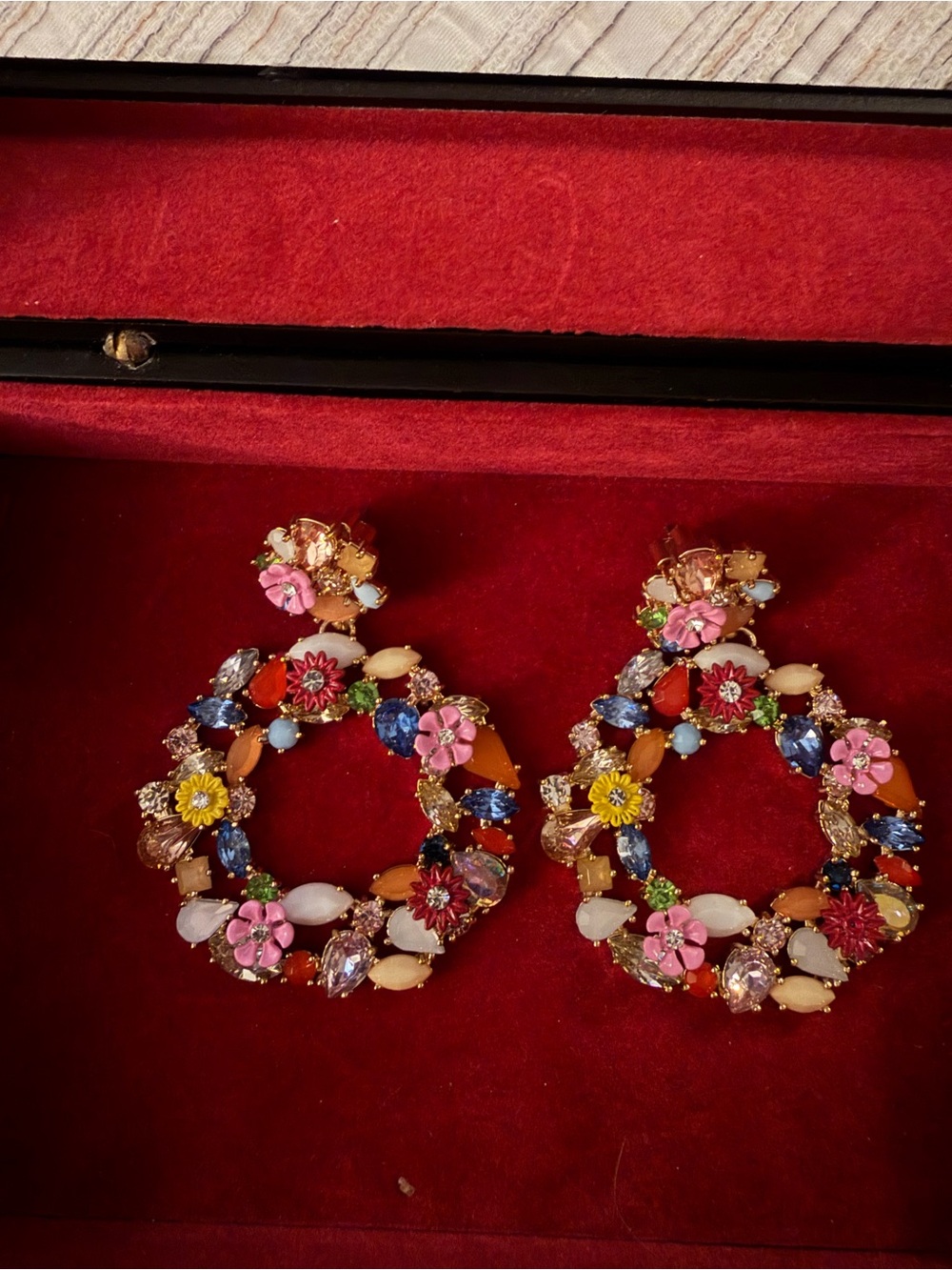 J. Crew Multicolor Floral Hoop statement Earrings in Gold-Tone - Picture 2 of 5